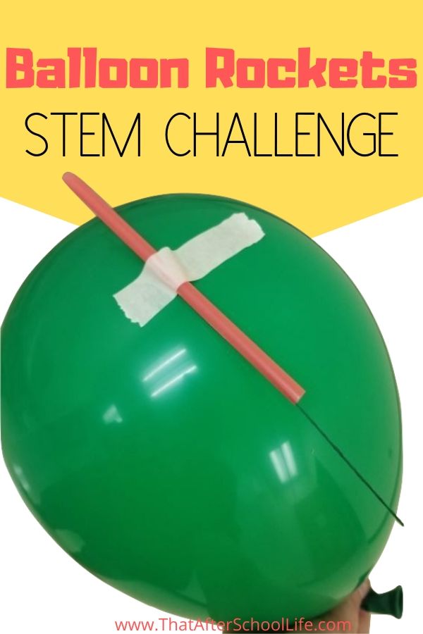 The balloon rocket stem challenge gets kids thinking and problem solving.  Challenge kids to move a balloon from one side of a the room all the way to the other without touching it. Kids will engineer some creative contraptions and develop teamwork skills with this exciting project.