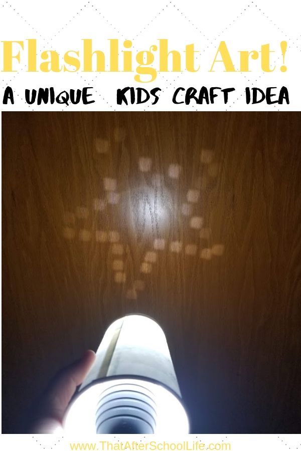 Flashlight art is a fun craft activity for kids.  This unique craft has children draw a design and bring it to life with a flashlight.